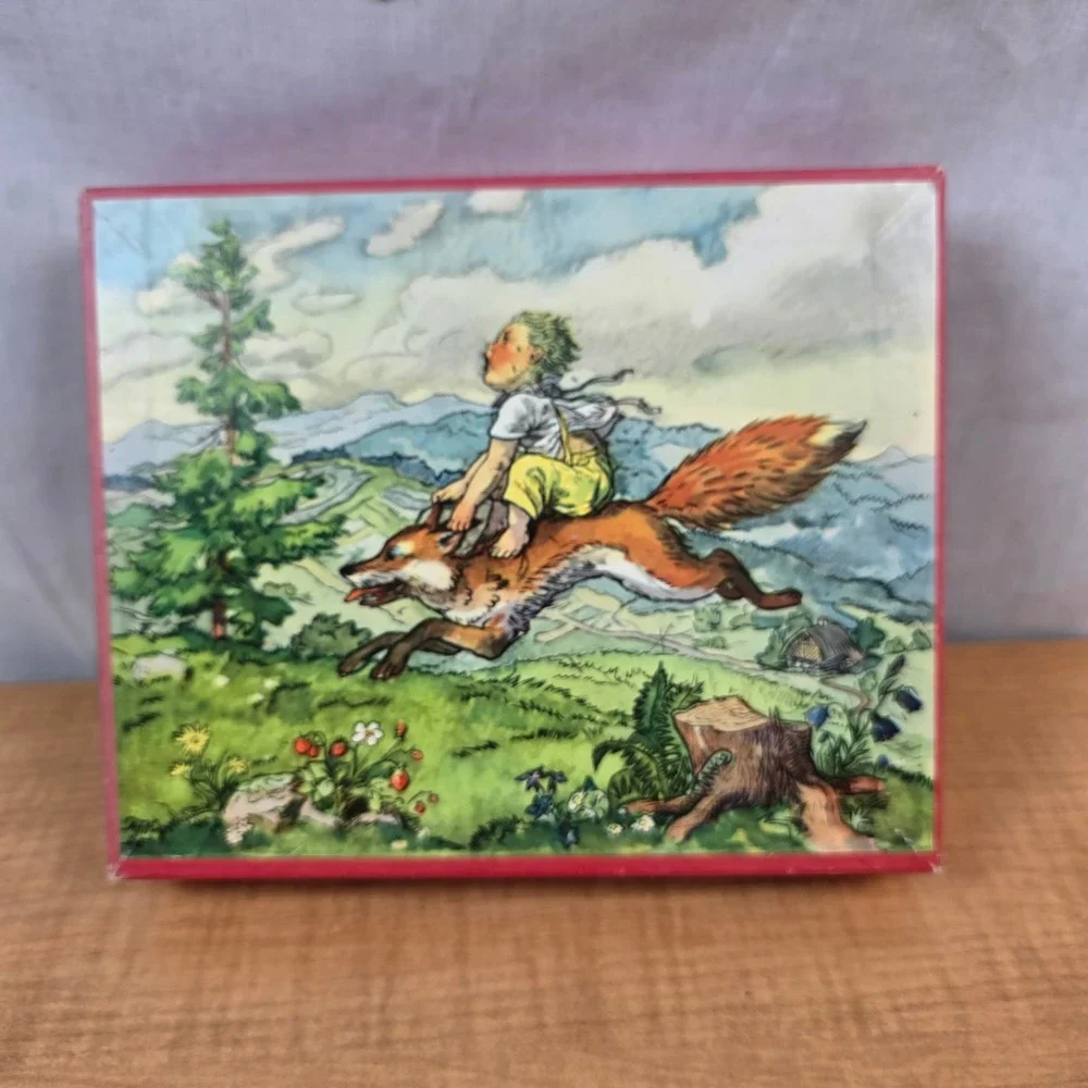 Kubus W Germany wood picture puzzle 12 block 5 guide sheets Budulinek Folk vtg